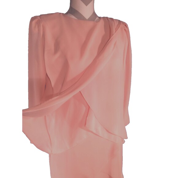 Tiered Boat Neck Chiffon Sleeve Mother of the Bride Dress Elegant Modest S 5 6 - Picture 6 of 10